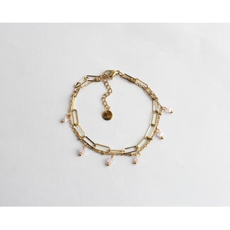 2- layer chain bracelet 'Pink Stones' - stainless steel