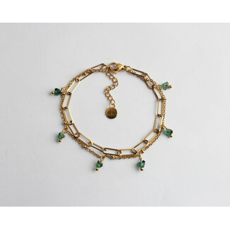 Pulsera de 2 capas 'Piedras verdes' - Acero inoxidable