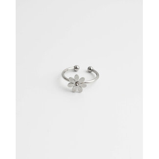 'Bloom' flower ring SILVER - stainless steel (verstelbaar)