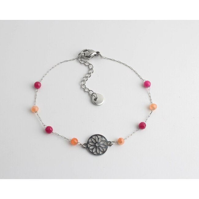 'Flore' Armband SILBER ROSA + ORANGE - Edelstahl