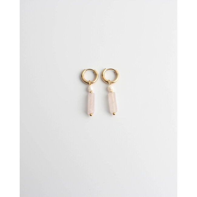 Dora & Pearl Rose Quartz Earrings GOLD - Stainless Steel