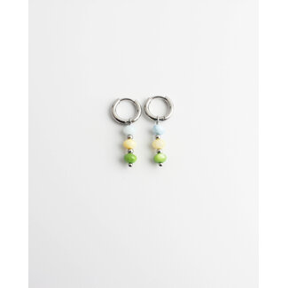 'Montana' earrings green & yellow mix SILVER - stainless steel