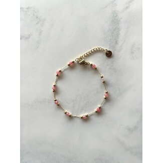 BRACELET 'Sophia' pierres roses naturelles - acier inoxydable