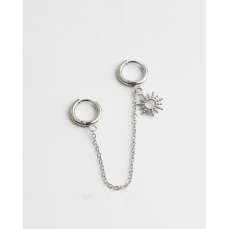 Double boucle d'oreille 'voici le soleil argent - acier inoxydable (1 pcs)