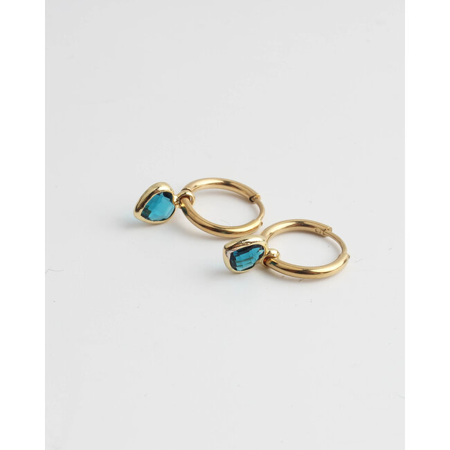 Tiny Heart Earrings Gold & Blue - stainles steel