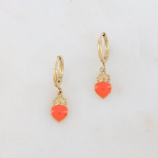 "Farida"  Earrings Orange - Stainless Steel