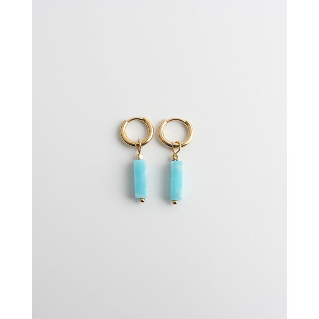 Dora Hoops BABY BLUE Natural Stone GOLD - Stainless Steel