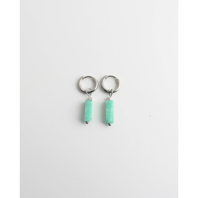 Dora Hoops SEA GREEN Natural Stone SILVER - Stainless Steel
