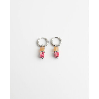 Pendientes de piedra naranja y rosa PLATA - acero inoxidable