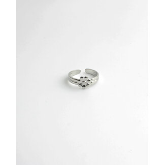 'Blossom' flower ring SILVER  - stainless steel - adjustable