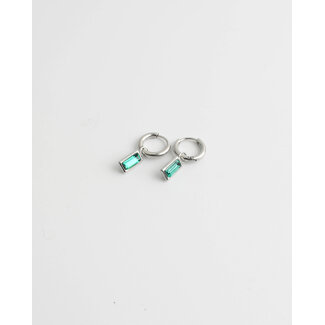 Boucles d'oreilles 'Feline' Vert/Bleu & Argent - Acier Inoxydable