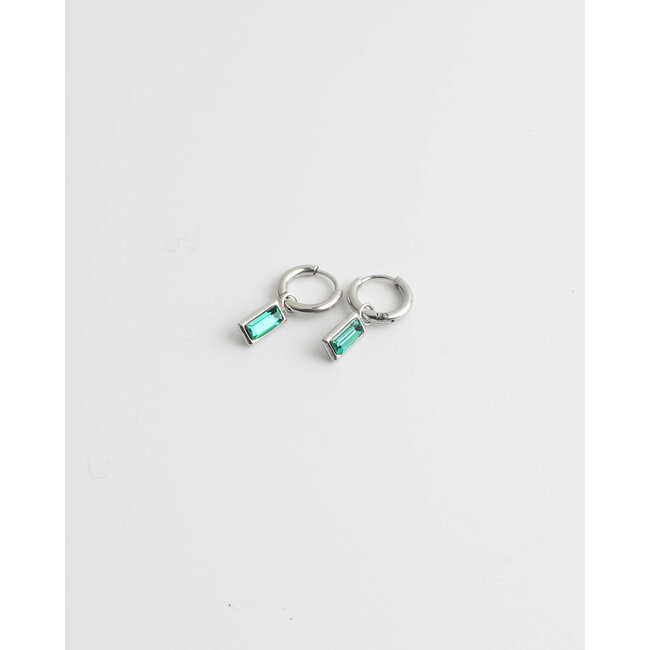 Boucles d'oreilles 'Feline' Vert/Bleu & Argent - Acier Inoxydable