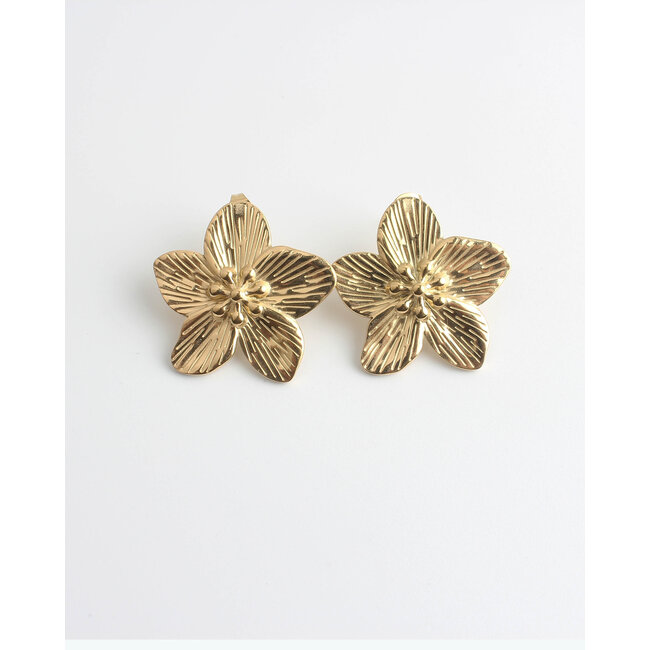 'Fleur' flower earrings gold - stainless steel