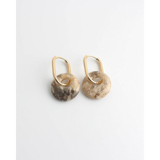 'Tirza' Earrings Beige Stone  - Stainless Steel