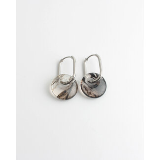 'Tirza' Earrings Silver Grey Stone  - Stainless Steel