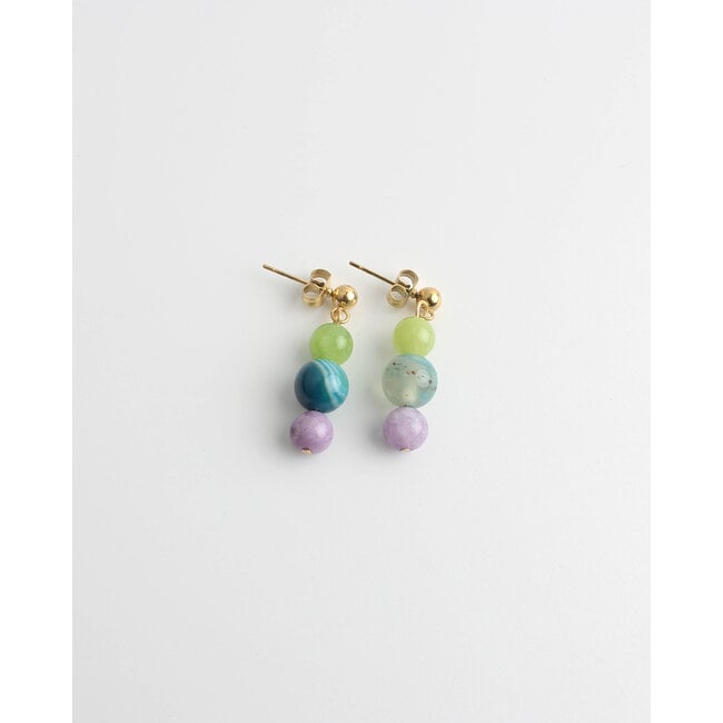 Boucles d'oreilles 'Bella' bleu, violet & vert - acier inoxydable