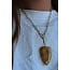 Natural stone heart necklace beige - stainless steel