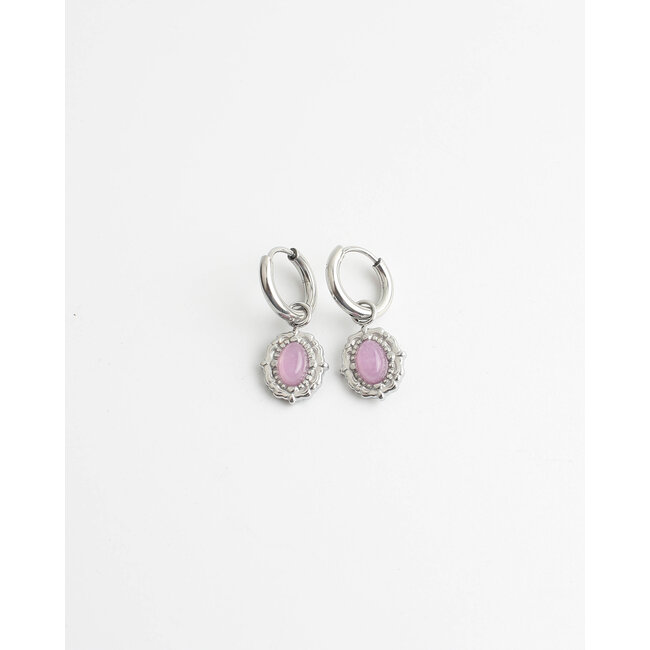 'Elina' earrings pink & silver - stainless steel