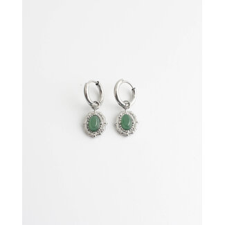 'Elina' earrings green & silver - stainless steel