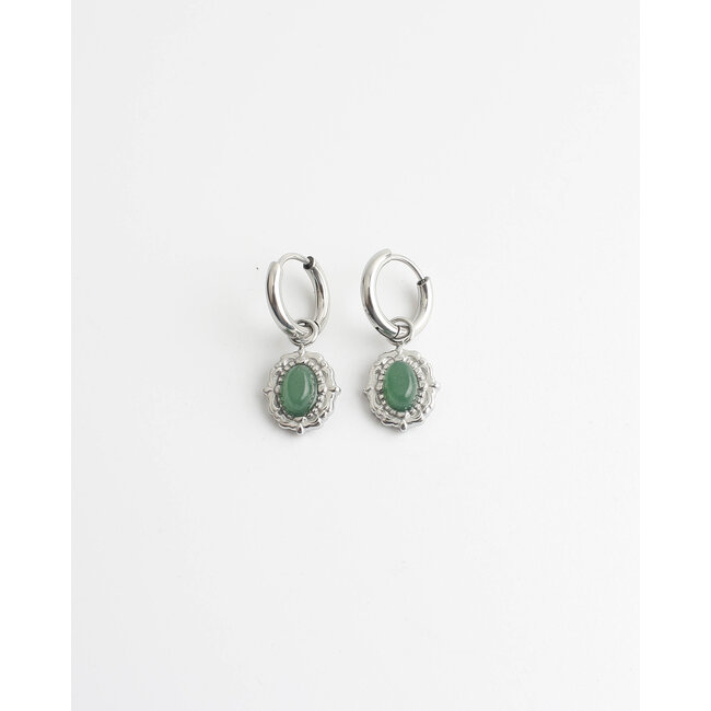 Boucles d'oreilles 'Elina' vert & argent - acier inoxydable