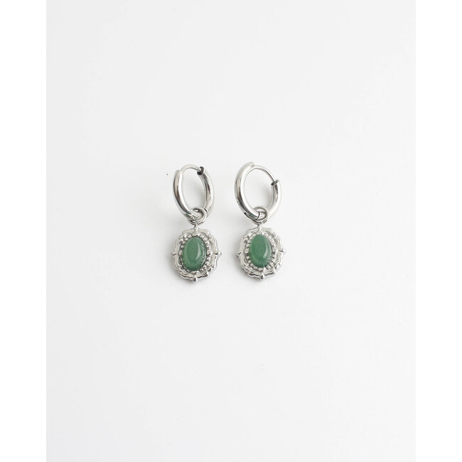 'Elina' earrings green & silver - stainless steel