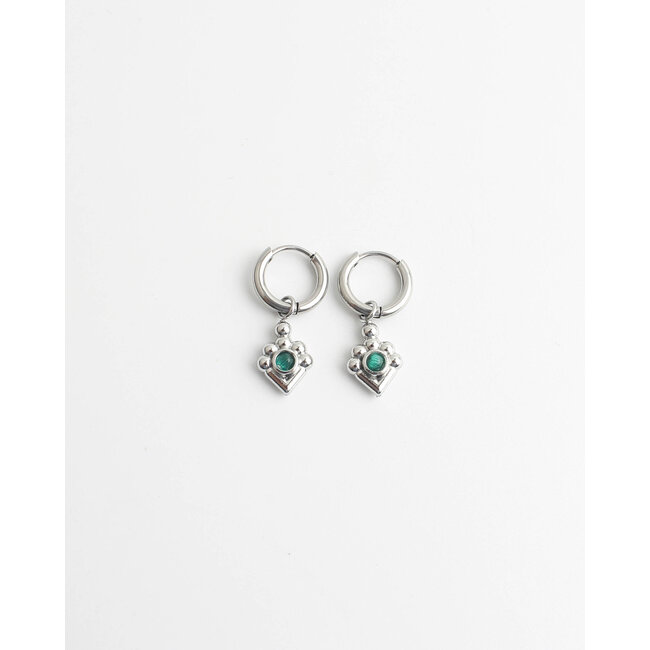 'Ellie' earrings GREEN SILVER - stainless steel