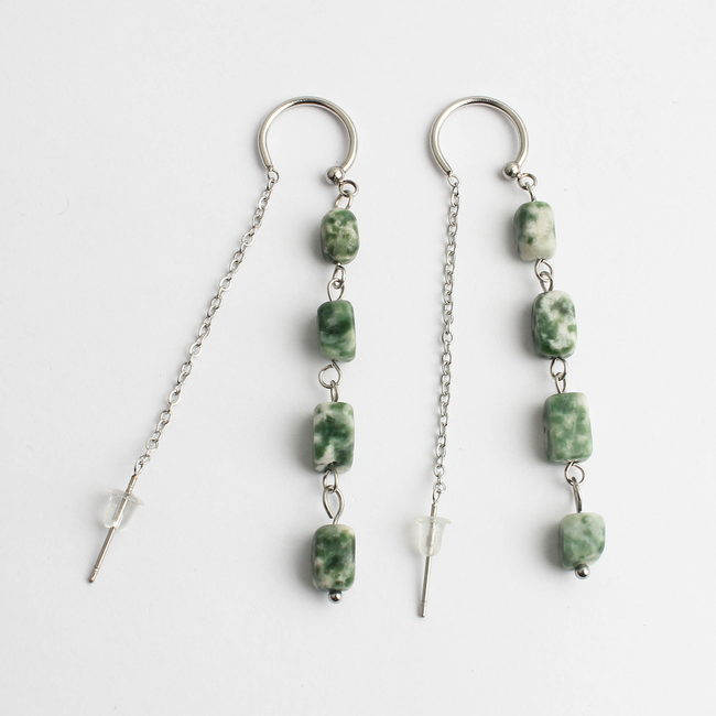 'Daniëlle' earrings Green & Silver  - Stainless Steel
