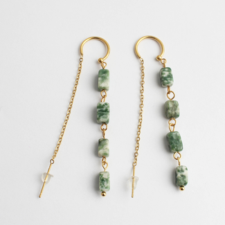 Boucles d'oreilles 'Daniëlle' Vert & Doré - Acier Inoxydable