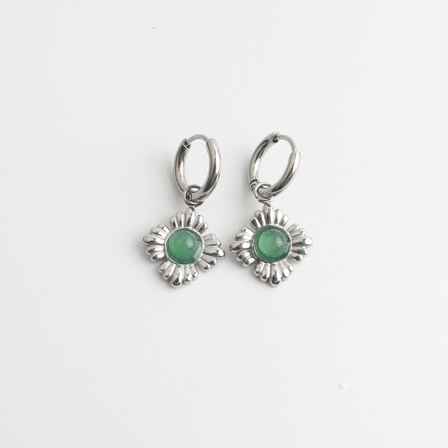 'Riley' Pendientes VERDE PLATA - Acero inoxidable