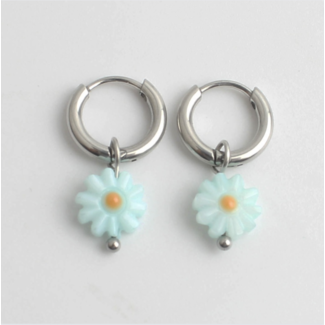 Blau Gänseblümchen-Blumen-Ohrringe Silber - Edelstahl