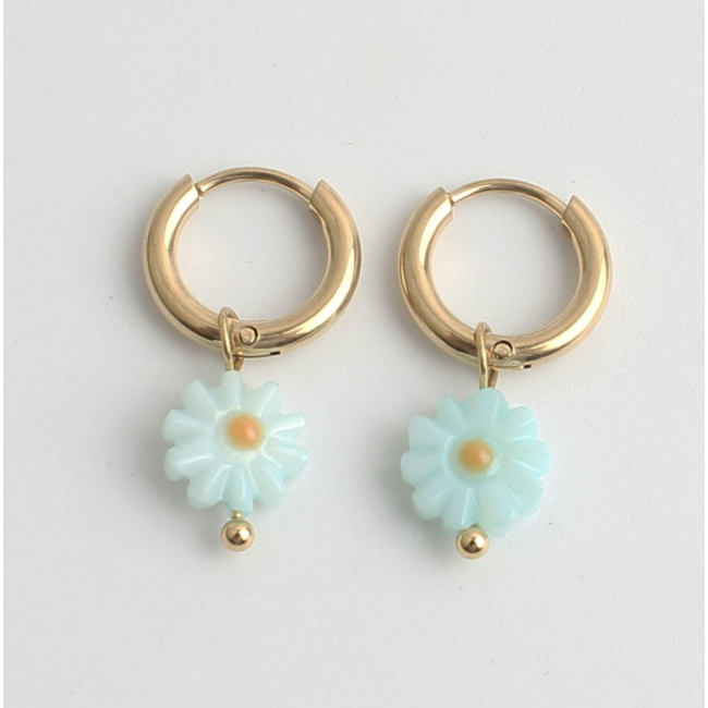 Blau Gänseblümchen-Blumen-Ohrringe Gold - Edelstahl