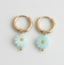 Blue  Daisy Flower Earrings Gold - Stainless Steel