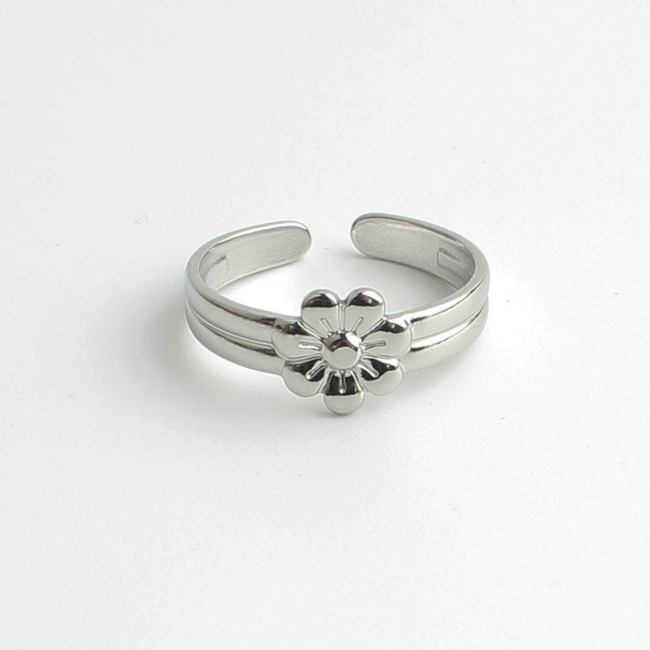 'Blossom' PLATA acero inoxidable anillo de flores - ajustable