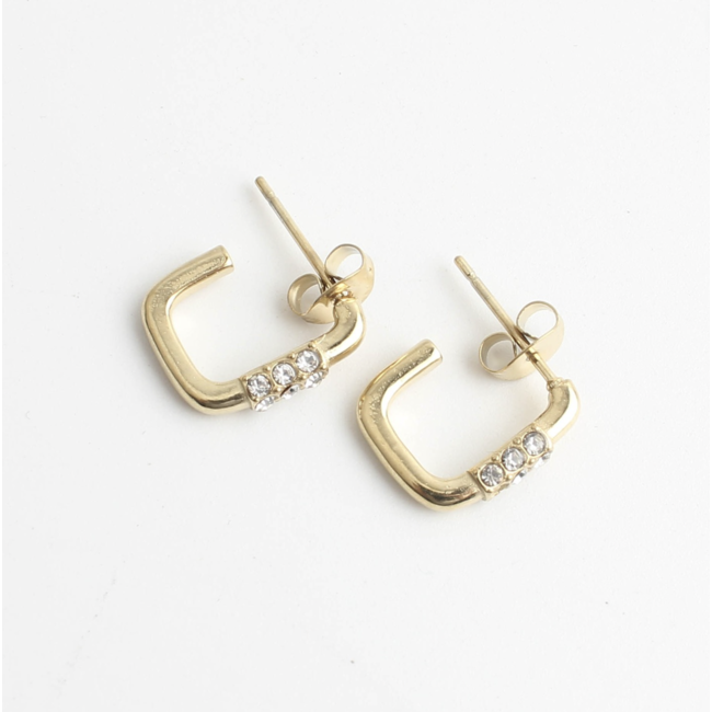'Square glitter hoop' Earrings gold - Stainless steel