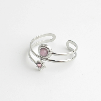 'Candace' Anillo PLATA PINK - Acero inoxidable (Ajustable)