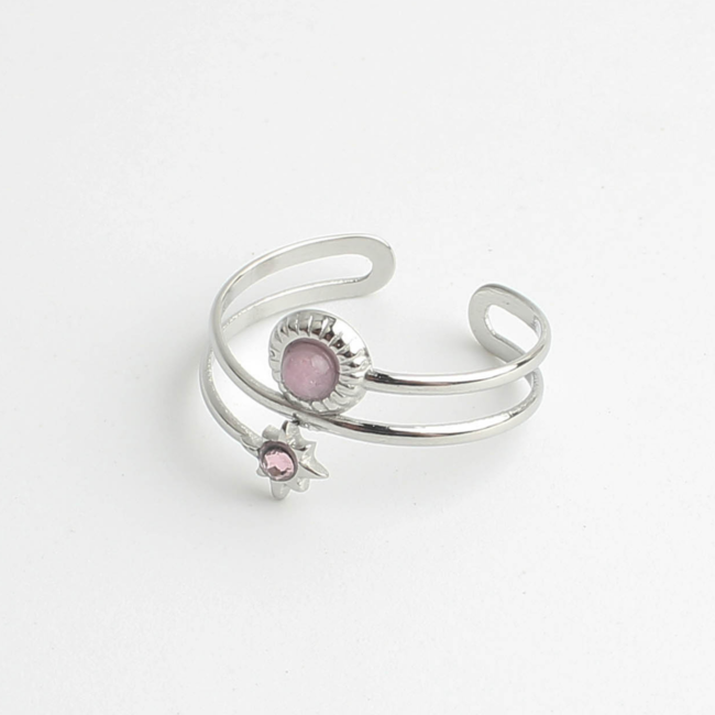 'Candace' ring SILVER PINK - Stainless steel (Adjustable)