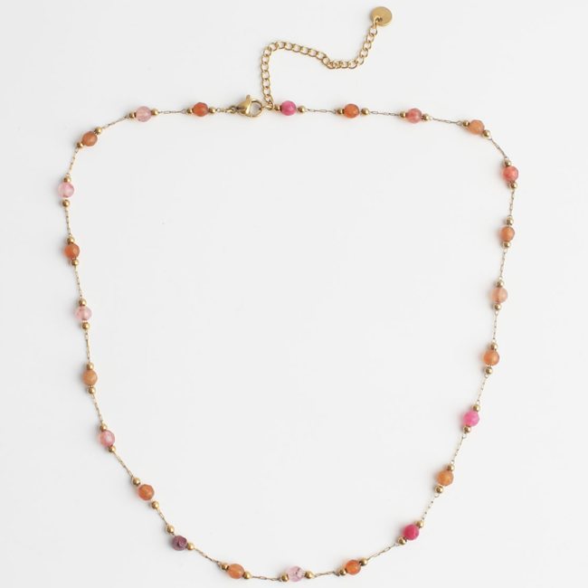 Collier 'Sophia' Pierres Naturelles ORANGE & ROSE - Acier Inoxydable