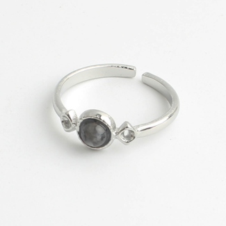 Bague "Danira" LABRADORITE ARGENT - acier inoxydable (ajustable)