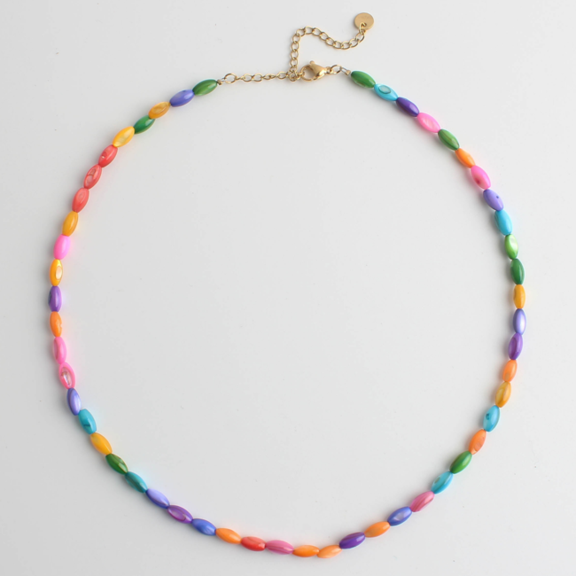 Collier coquillage véritable Arc en Ciel - acier inoxydable