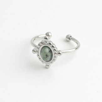 'Jolene' bague ARGENT VERTE - Acier inoxydable (Ajustable)