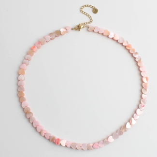 'Heart to Heart' COLLIER Pastel Pink - Acier Inoxydable