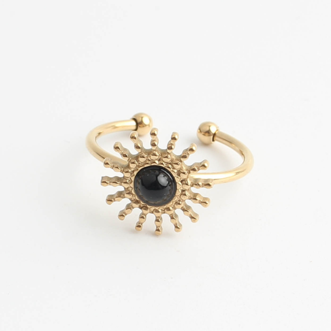 'Sunny' ring black natural stone - stainless steel (countable)