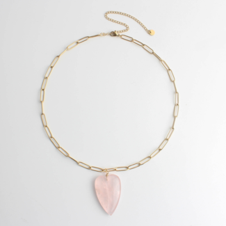 Collana con cuore in pietra naturale rosa - acciaio inossidabile