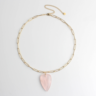 Natural stone heart necklace pink - stainless steel