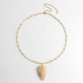 Collier coeur pierre naturelle beige - acier inoxydable