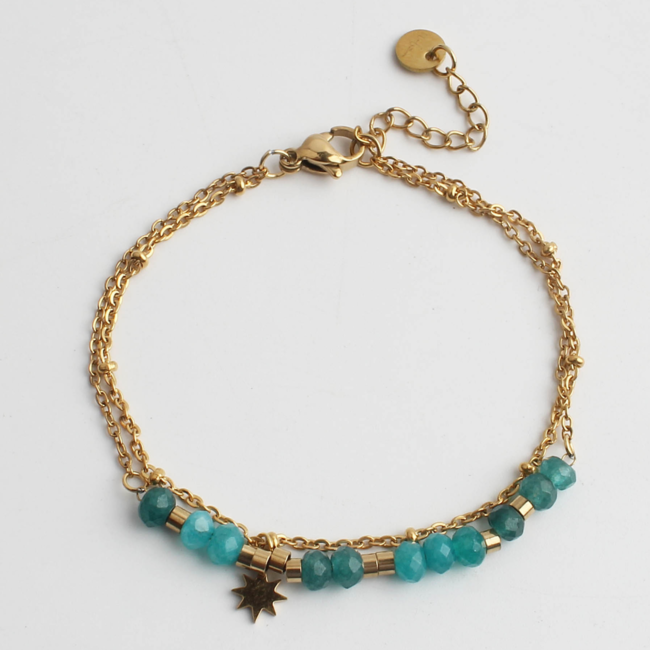 'Csilla' BRACELET OR TURQUOISE - Acier inoxydable