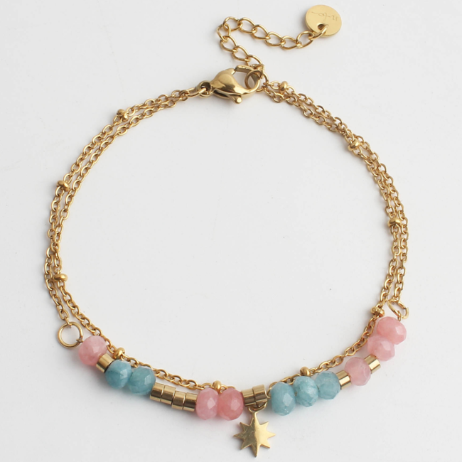 'Csilla' ARMBAND GOLD PINK-BLAU – Edelstahl