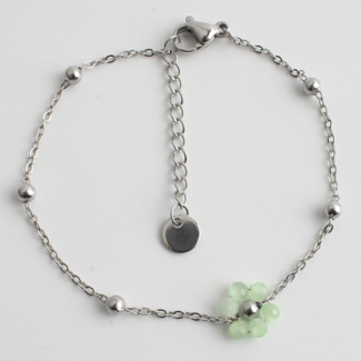 Pulsera flor VERDE PLATA - acero inoxidable