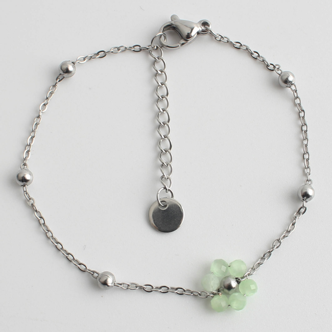 Bracciale fiore VERDE ARGENTO - acciaio inossidabile