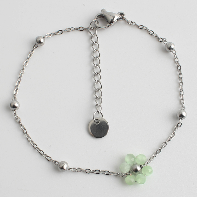 Bracelet fleur VERT ARGENT - acier inoxydable